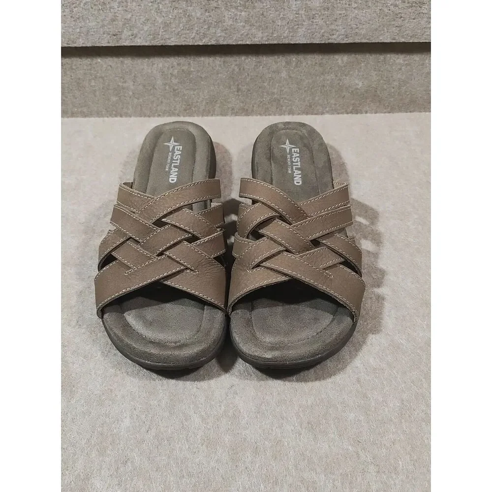 Eastland Taupe Woven Slide Sandals